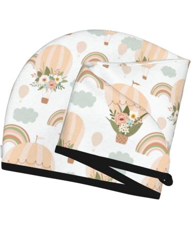 Hair Towel Wrap Fast Drying Hair Turban with Button | Air Balloon & Flower Design - Buy Online on GoSupps.com