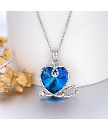 LONAGO Stethoscope Pendant Necklace - 925 Sterling Silver Heart Crystal Jewelry for Nurses & Doctors | Perfect Birthday & Graduation Gifts - Buy Online on GoSupps.com