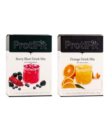 PROTIFIT - High Protein Berry Blast & Orange Fruit Drink 2 Pack 15g Protein Low Calorie Sugar Free Ideal Protein Compatible 7 Servings Per Box (2 Pack)