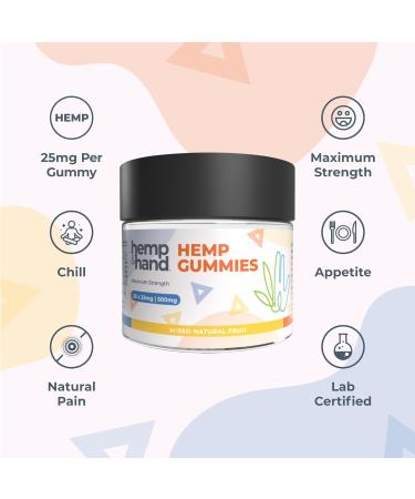 Hemp Gummies 500mg - Max Strength for Adults - Chill, Inflammation, Natural Pain, Restful Sleep (25mg Gummy) - by Hemp and Hand - Buy Online on GoSupps.com