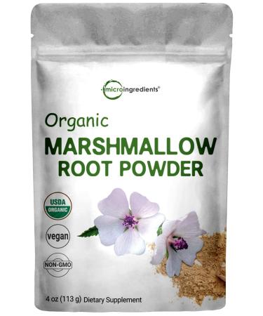 Pure USDA Raw Organic Marshmallow Root Tea Powder, 4 Ounce, Filler Free and Traditional Used, Supports Digestive Gastrointestinal Health, No Irradiated and No GMOs, Vegan Friendly