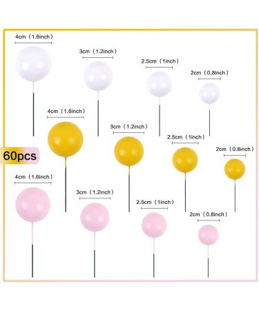 Blumomon 60Pcs Balls Cake Topper DIY Cake Insert Toppers Ball Cake Picks Cupcake Topper for Birthday Party Baby Shower Wedding Cake Decoration(Yellow+Pink+White) Yellow/Pink/White - Buy Online on GoSupps.com