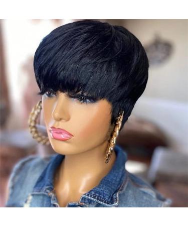 100% Brazilian Human Hair Pixie Cut Wig - Short Straight Natural Black, Beginner Friendly, High Density, No Glue, No Gel, Glueless, Machine Made - Perfect for Black Women - Buy Online on GoSupps.com