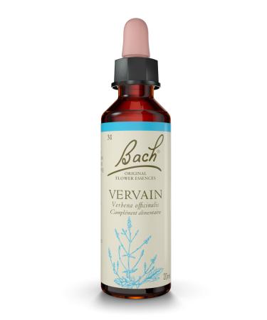 Bach Original Flowers, Vervain, No 31, for moderation, helps to be more temperate in its interactions. Natural floral elixir for emotional well-being. Dropper 20 ml, Vegan