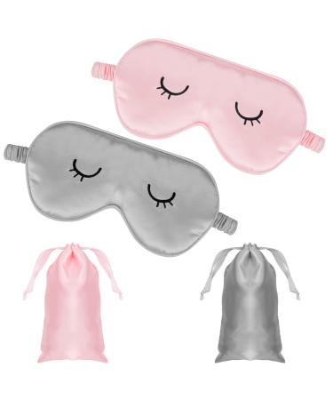 Lusofie 2Pcs Sleep Mask for Kids Girls Silk Sleep Mask Adjustable Coulpe Eye Sleeping Mask Blindfold Eye Covers with Storage Bag for Girls Boys Adult(Gray Pink)