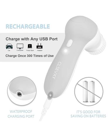 Facial Cleansing Brush with 7 Brush Heads - USB Rechargeable, Waterproof Electric Spin Cleanser for Cleansing, Exfoliating, and Massaging - Gray - Buy Online on GoSupps.com