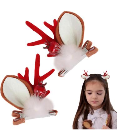 TROONZ Christmas Hair Barrettes - Santa Claus Reindeer Ears Barrettes Deer Horn Barrettes Ornament Accessories for Friends Women Family Birthday Gift Red fruit mink hair - Buy Online on GoSupps.com