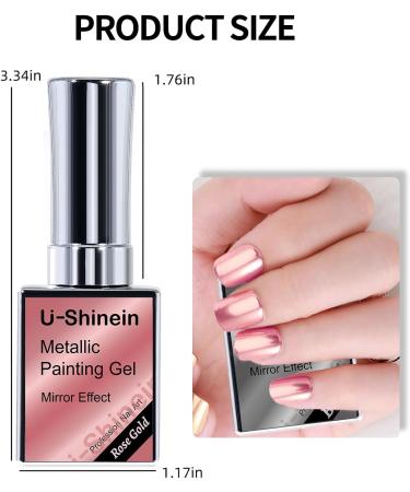 U-Shinein Metallic Painting Gel - Rose Golden 15ml 0.5oz | Nail Art Liner Kit with Strong Reflection | UV Nail Gel for Stunning Metallic Designs - Buy Online on GoSupps.com