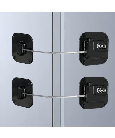 2 Pack Refrigerator Lock - Heavy Duty Combination Fridge Lock Child/Baby Proofing Lock for Cabinets Closets Drawers Window and More Easy Install and Use (Black)