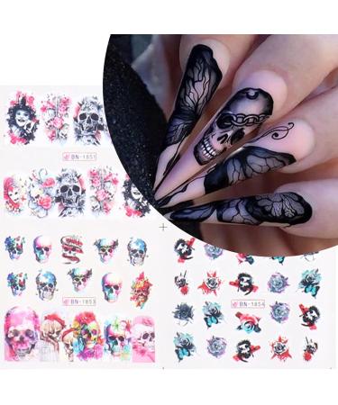 Skull Nail Stickers Halloween Water Decals Foil Transfer Designer Art Supplies - 12pcs Design 4 - Buy Online on GoSupps.com