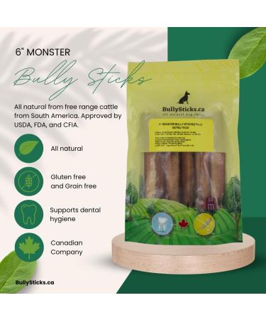 BullySticks.ca Monster Super Thick Odour Free Bully Sticks (5 Pack) (6 inch) - No Rawhide 250 g (Pack of 1) - Buy Online on GoSupps.com