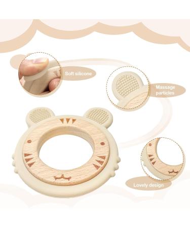 Natural Wooden Biting Ring & Tiger Silicone Toy | BPA-Free Baby Gift | Sustainable Wooden Toys for Infants - Buy Online on GoSupps.com