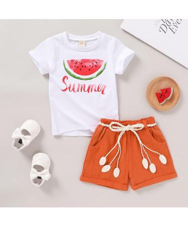 YOUNGER TREE Toddler Baby Girls Watermelon T-shirt + Linen Shorts Set | 4 Years - Buy Online on GoSupps.com
