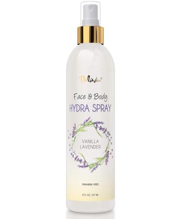 Deluvia Hydra Spray, Moisturizing Body Spray and Face Mist with Essential Oils, Organic Aloe Vera, Dead Sea Salts, Provitamin A, Vitamin C. Alcohol Free, Paraben Free. (Vanilla Lavender)