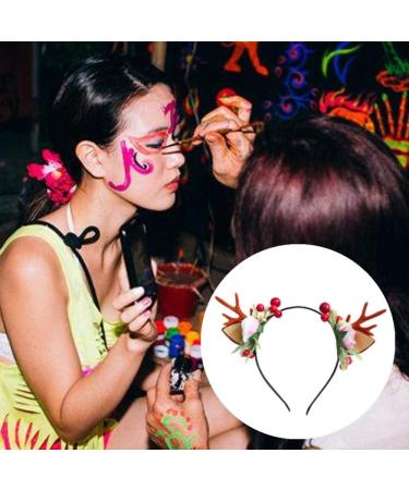 Flower Headband Flower Antlers Hairband Elk Deer Animal Horns Hair Band Hair Hoop Headwear Halloween Christmas Hair Accessories Photography Props for Women Girls - Buy Online on GoSupps.com
