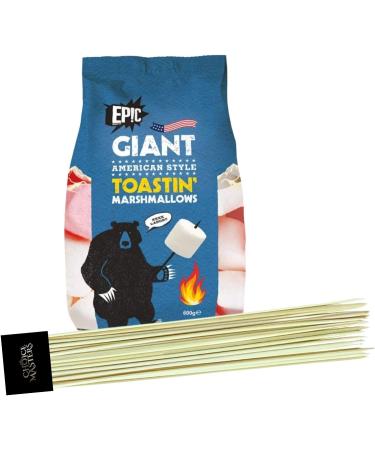 Giant American Marshmallow Toasting Kit: 500g Epic Roasting Marshmallows & 80 Bamboo Skewers - Buy Online on GoSupps.com