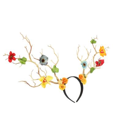 minkissy Antler Headband Adult Costumes Horns Headband Floral Hair Accessories Christmas Headbands Deer Horns Cosplay Branch Hair Hoops Xmas Party Head Hoops Plush Fabric Headwear Fabric