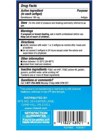 Rite Aid Ultra Strength Gas Relief Softgels 180mg - 50 Count | Antigas for Gas & Bloating Relief in Women & Men - Buy Online on GoSupps.com