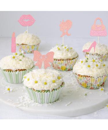 24 PCS Hot Pink Girl Cake Toppers - Glitter Princess Birthday Cupcake Decorations - High Heel Lipstick bowknot Cupcake Picks for Wedding Baby Shower Anniversary Girl Birthday Themed Party Supplies - Buy Online on GoSupps.com