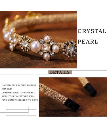 Sinalty Gold Pearls Baroque Rhinestones Headband with Beaded Hair Ties - Women's Fashion Hair Accessory - Buy Online on GoSupps.com