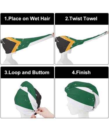 South African Flag Microfiber Hair Towel Wrap for Women | Super Absorbent 10x26 Inch Turban with Button - Buy Online on GoSupps.com