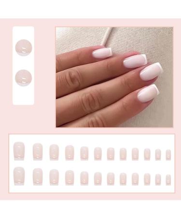 JUSTOTRY 24 Pcs French Press Medium Milky False Nails with Nail Glue - Glossy Square Fake Nails for Women and Teens - Buy Online on GoSupps.com
