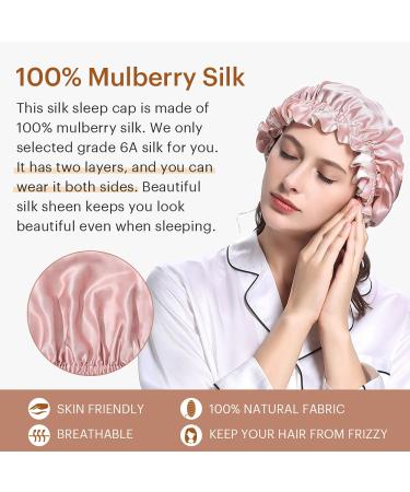 LilySilk Pure Silk Lined Cap for Women Sleep | Double Layered & Adjustable | Luxury Natural Silk Bonnet Cap in Rosy Pink+Ivory - Buy Online on GoSupps.com