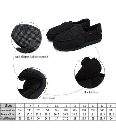 ZJING Wide Diabetic Wool Men's Slippers with Adjustable Velcro - Indoor/Outdoor Comfort for Arthritis, Edema, Puffy Feet - Size 11, Black - Buy Online on GoSupps.com
