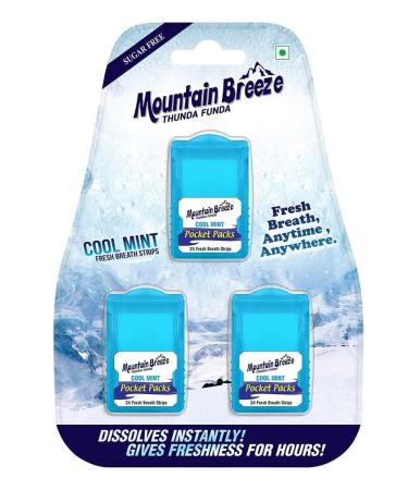 Mountain Breeze Oral Hygiene Mouth Freshener Sugar Free Cool Mint Flavoured Breath Strips (24 Strips Each Cassatte)-Pack of 1(3 Cassette) New