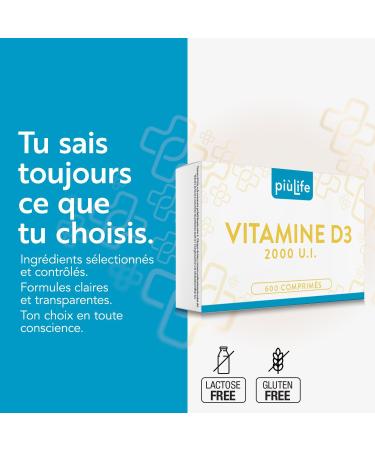 Vitamine D3 2000 UI Pi Life 2 par jour Comprim s Croquer Sans Sucre Source de Vitamine D Pour Immunit Os Dents et Muscles 600 mini-comprim s 600 comprim s - Buy Online on GoSupps.com
