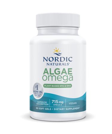 Nordic Naturals Algae Omega 715mg Vegan Omega-3 Algae Oil with EPA and DHA 60 Vegan Soft Capsules Vegetarian Soy Free Gluten Free Non-GMO