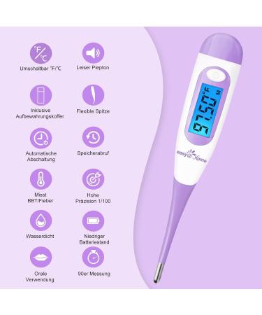 Basal Thermometer for Fertility & Ovulation Tracking - Digital LCD with Premom App - Cycle Control - Blue Backlight - Purple - Buy Online on GoSupps.com