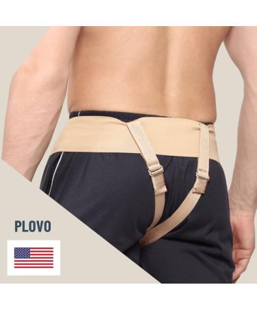 PLOVO Medical Inguinal Hernia Support Belt for Men - Groin Pain Relief & Recovery Double Sided with 2 Removable Compression Pads - Medium Beige for Right Left or Both Sides - Buy Online on GoSupps.com