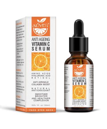 Organic Vitamin C Serum for Face/Body with Hyaluronic Acid, with 20% Vitamin C&100% Vegan, Retinol & Amino Acids - Boost Skin Collagen, Anti Aging & Wrinkle Facial Serum, Retinol Serum for All Skin