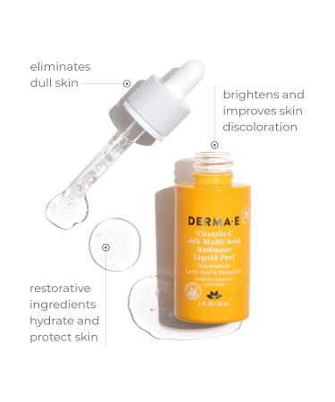 DERMA E Vitamin C 10% Multi-Acid Radiance Liquid Peel - Brightening Exfoliating Treatment for Uneven Skin Tone | Niacinamide Lactic Acid & Bromelain - 1 Fl Oz - Buy Online on GoSupps.com