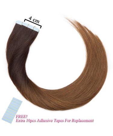 Elailite Tape Extensions - 20 PCS Real Remy Human Hair Adhesive Tapes 35cm #2T6 Dark Brown Ombre to Light Brown - Buy Online on GoSupps.com