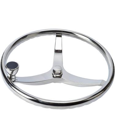 YaeMarine 3 Spoke 13-1/2" Dia Stainless Steel Marine Boat Steering Wheel with 1/2"-20 Nut and Turning Knob for Teleflex Cable Helm