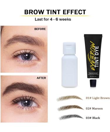 Reddhoon Eyebrow Tint Dye Kit Long Lasting Brow Dye Cream for Eyebrow Tinting Semi Permanent Eyebrow Dye Kit with Brush Makeup Tools for Professional and Beginner 02# Maroon - Buy Online on GoSupps.com
