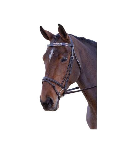 Shires Blenheim Polo Headband Leather Pink/Natural/Navy Coldblood / Warmblood Extra Large Pink/Natural/Navy