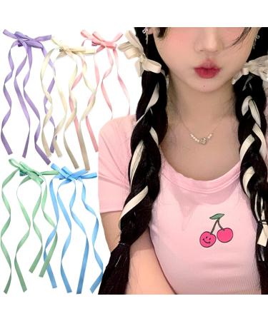 10pcs Colorful Ribbons Bow Hair Clips for Girls Double Bowknots Hair Barrettes for Women Long Tassels Hair Ribbon Hairclips Kids Cute Bowknot Hair Clip Kawaii Hair Bows Braiding Hair Accessories