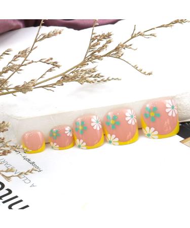 White Rose Coffin Fake Toe Nails - Exquisite Daisy Designs | 24Pcs Stick-on Toenails with Glue for Women - Buy Online on GoSupps.com