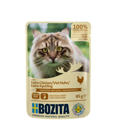 Bozata wet food snacks in sauce with lots of chicken 12x85g Pouch Portion bag - grain -free - for adult cats with a lot of chicken in sauce