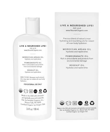 Buy Nourish Organic Beauty Oil - Replenishing Body Oil with Moroccan Argan Pomegranate & Rosehip | 3.4 Oz + Free Washable Cotton Round - Buy Online on GoSupps.com