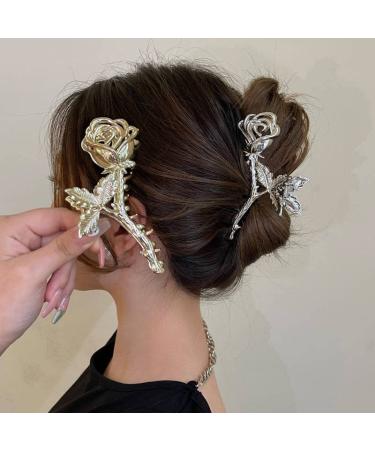 Metal Rose Flower Claw Clip - Non-Slip Large Headdress for Women and Girls - Silver Hair Claw for Thick Hair - Hair Accessories for Styling - Buy Online on GoSupps.com