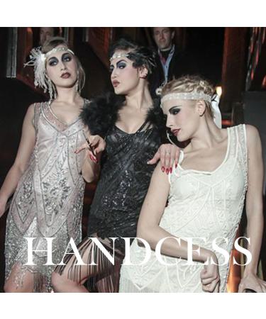 Handcess 1920s Flapper Feather Headband Black Feather Crystal Headband Women's Vintage Pearl Flapper Headpiece 20's Theme Cocktail Hair Accessories for Costume Prom Carnival Party - Buy Online on GoSupps.com