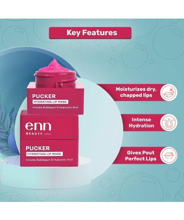 Pucker Hydrating Lip Mask with Hyaluronic Acid | Tinted Bubblegum Lip Mask for Dry Dark Lips | Natural Treatment for Chapped Lips | Unisex | 6g - Buy Online on GoSupps.com