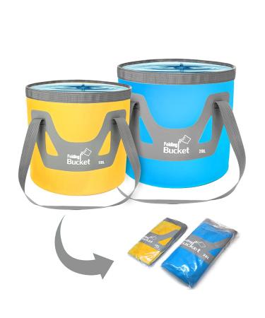 IFWELL Collapsible Bucket with Handle 5 Gallon Portable Folding Bucket Upgraded Ultra Lightweight Outdoor Basin Pail for Fishing, Camping, Hiking, Car Washing and More (Blue Yellow, 20L-12L) Blue Yellow 20L-12L
