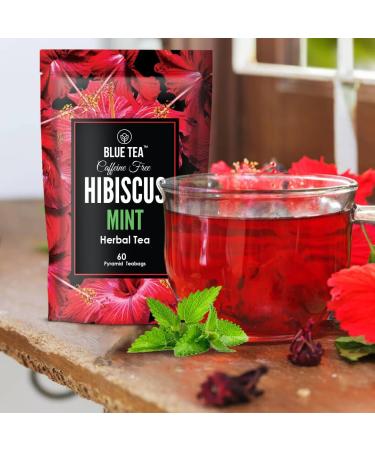 BLUE TEA - Hibiscus Mint Herbal Tea - 60 Tea Bags | CAFFEINE FREE | Christmas Tea Gifts | Hibiscus + Mint | Vegan - Gluten Free | Ziplock Pouch - Buy Online on GoSupps.com