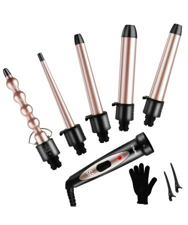 Curling Wand Ohuhu Upgraded Hair Curler 5 in 1 Curling Tongs Iron Set with 5 Interchangeable Ceramic Coating Barrels for Long/Short Hair 30s Instant Heating Up and Adjustment Temp Rose Gold