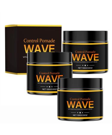 hair pomade,Natural Wave Pomade for Men,Wavy Hair Product,Easy Wash 360 Wave Training Hair Cream,Moisture,Grease for Men Promotes Layered Waves (3PC)